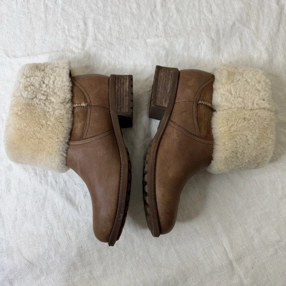 UGG Boots Chyler Shearling Brown Leather Ankle Bootie Womens 8.5 Western 1012524